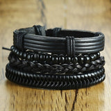 Vnox Mix 4Pcs/ Set Braided Wrap Leather Bracelets for Men Women Vintage Wooden Beads Ethnic Tribal Wristbands Bracelet Rudder