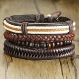 Vnox Mix 4Pcs/ Set Braided Wrap Leather Bracelets for Men Women Vintage Wooden Beads Ethnic Tribal Wristbands Bracelet Rudder
