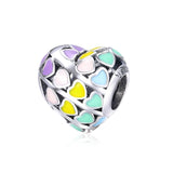 WOSTU 100% Authentic 925 Sterling Silver Heart Shape Charm Beads Fit Brand Charm Bracelet DIY Original Silver Jewelry