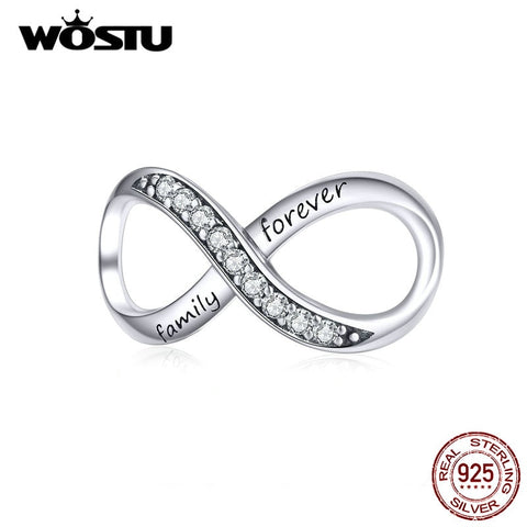 WOSTU 925 Sterling Silver Forever Family Infinity Love Charms Bead Fit Original Bracelet Pendant   Jewelry CQC1146