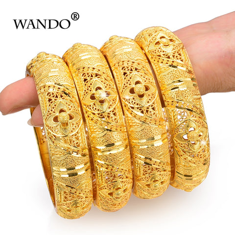 Wando 4Pcs Wedding Jewelry Bracelets For Women Girls Bangles Gold Color Arab/Ethiopian jewelry Bridal Bangles Ramadan jewelry