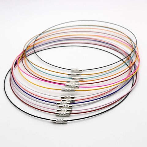 Wholesale 10pcs/lot 18" Mixed Color Steel Necklace Woman Man Wire Cable Cord Rope Chain Choker Jewelry Necklace DIY Findings