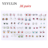 Wholesale 36Pairs/18pairs Mixed Styles Rhinestone Sun Flower Geometric Animal Plastic Stud Earrings Set For Women Girls Jewelry