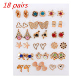 Wholesale 36Pairs/18pairs Mixed Styles Rhinestone Sun Flower Geometric Animal Plastic Stud Earrings Set For Women Girls Jewelry