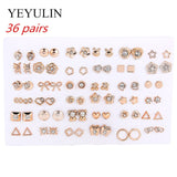 Wholesale 36Pairs/18pairs Mixed Styles Rhinestone Sun Flower Geometric Animal Plastic Stud Earrings Set For Women Girls Jewelry