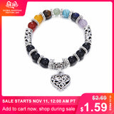 Wholesale Men Women 7 Chakra Bracelets Bangles Colors Mixed Healing Crystals Stone Chakra Pray Mala Heart Charm Bracelet Jewelry