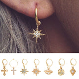 Wild&Free Star Hoop Earrings for Women Gold Coin Cross Small Eyes Tiny Huggie Hoops Earrings With Rhinestones Minimalist Jewelry