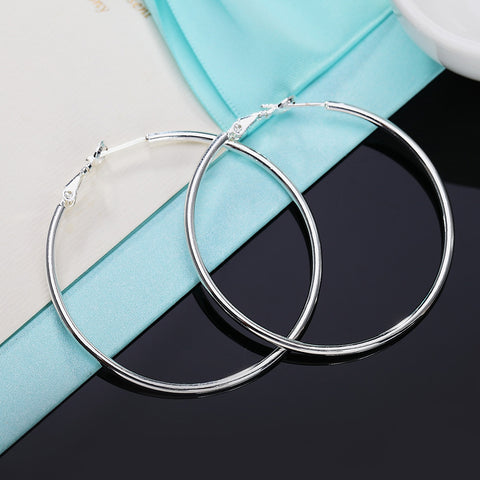 Women 100% 925 Sterling Silver Hoop Earring 40/50/60mm Round Circle Loop Gifts Box Packing Simple Silver Hoop Earrings