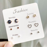 Women Heart Star Mini Earrings Set Fashion Girl Small Jewelry Square Leaf Pearl 6-pairs Stud Earring Sets Lady Mini Jewelry Gift