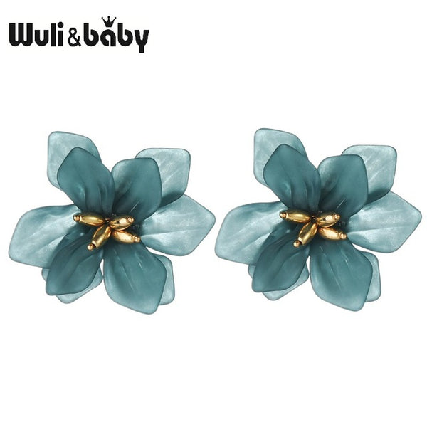Wuli & baby Hyperbole Flower Earrings Women Acrylic Big White Orange Green Flower Holiday Earrings
