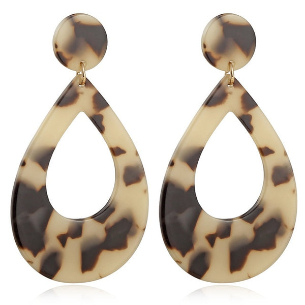 XIYANIKE New Fashion Tortoise Color Leopard Print Acrylic Acetic Acid Sheet Geometric Circle Square Long Drop Earrings for Women