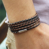 XQNI brand black retro Wrap Long leather bracelet men bangles fashion sproty Chain link male charm bracelet with 5 laps