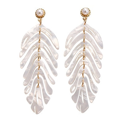 Yhpup Drop Shipping Leaf Acrylic Dangle Earrings Plant Brand ZA Pearl boucle d'oreille femme 2019 for Women Party Jewelry Gift