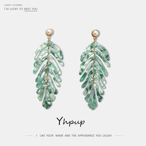 Yhpup Drop Shipping Leaf Acrylic Dangle Earrings Plant Brand ZA Pearl boucle d'oreille femme 2019 for Women Party Jewelry Gift