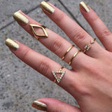 Yobest Bohemian Vintage Gold Crescent Geometric Joint Ring Set for Women Crystal Personality Design Ring Set Party Jewelry Gift