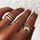 Yobest Bohemian Vintage Gold Crescent Geometric Joint Ring Set for Women Crystal Personality Design Ring Set Party Jewelry Gift