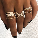 Yobest Bohemian Vintage Gold Crescent Geometric Joint Ring Set for Women Crystal Personality Design Ring Set Party Jewelry Gift