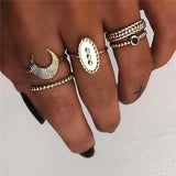 Yobest Bohemian Vintage Gold Crescent Geometric Joint Ring Set for Women Crystal Personality Design Ring Set Party Jewelry Gift