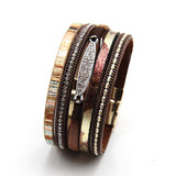 ZG Fashion Women Leather Bracelet Rhinestone Bar Charm Bohemian Leather Female Bracelets in 7 Colors