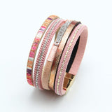 ZG Fashion Women Leather Bracelet Rhinestone Bar Charm Bohemian Leather Female Bracelets in 7 Colors