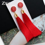 ZWC Vintage Ethnic Long Tassel Drop Earrings for Women Lady Fashion Bohemian Statement Fringe Dangle Women Earring 2019 Jewelry