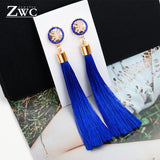 ZWC Vintage Ethnic Long Tassel Drop Earrings for Women Lady Fashion Bohemian Statement Fringe Dangle Women Earring 2019 Jewelry