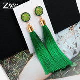 ZWC Vintage Ethnic Long Tassel Drop Earrings for Women Lady Fashion Bohemian Statement Fringe Dangle Women Earring 2019 Jewelry