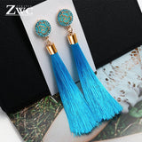 ZWC Vintage Ethnic Long Tassel Drop Earrings for Women Lady Fashion Bohemian Statement Fringe Dangle Women Earring 2019 Jewelry