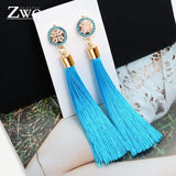 ZWC Vintage Ethnic Long Tassel Drop Earrings for Women Lady Fashion Bohemian Statement Fringe Dangle Women Earring 2019 Jewelry