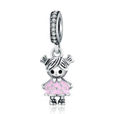 bamoer New 100% 925 Sterling Silver Couple Little Girl & Boy Pendant Charm fit Girls Charm Bracelet DIY Jewelry SCC544