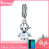 bamoer New 100% 925 Sterling Silver Couple Little Girl & Boy Pendant Charm fit Girls Charm Bracelet DIY Jewelry SCC544