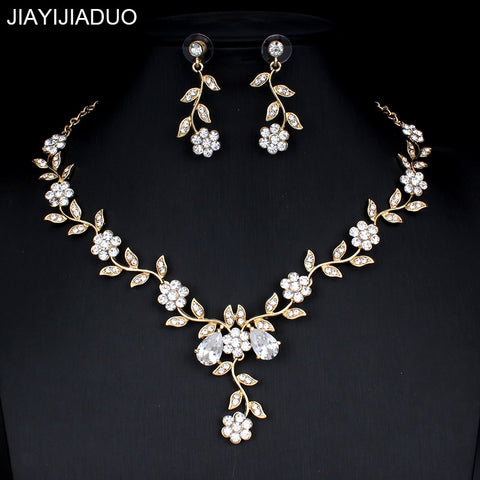 jiayijiaduo Classic Bridal Jewellery Sets for Women's Dresses Accessories Cubic Necklace Earrings Set Gold Color Wedding Dresses