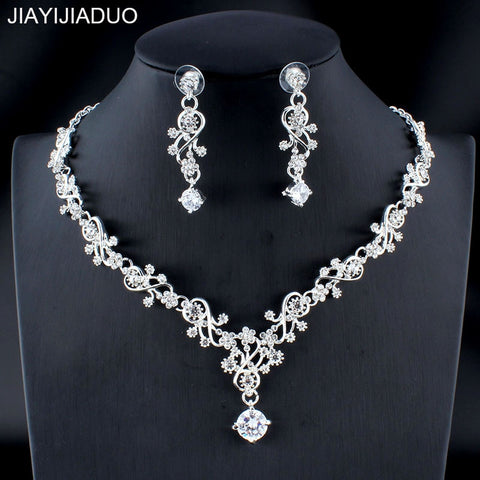 jiayijiaduo Classic women's wedding jewelry set silver / gold color fine necklace earrings accessory gift  dropshipping 2019 new
