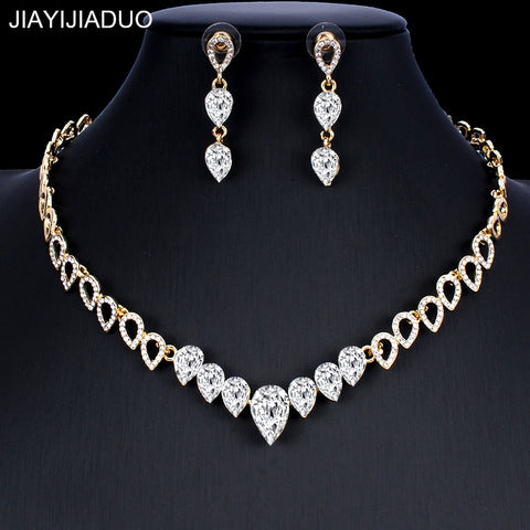 jiayijiaduo Crystal wedding jewelry set charm women's dress accessories small necklace earrings classic gift Gold color 2019 new