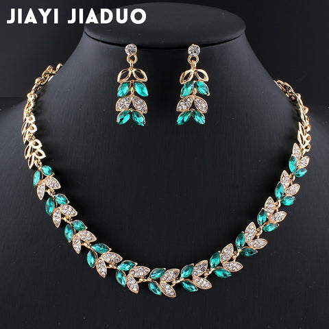 jiayijiaduo New Wedding Jewelry Sets for Charming Women Dresses Dating Accessories Green Glass Crystal Necklace Earrings Sets