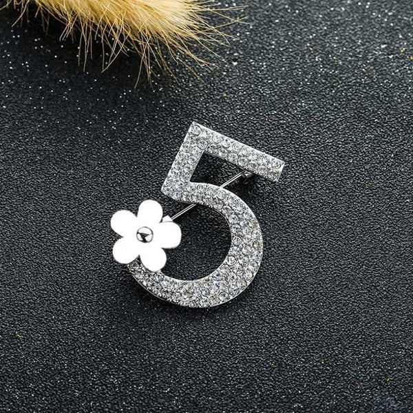 luxurious Brand Brooches Letter 5 Full Crystal Rhinestone Brooch Pins For Women Party Flower Number Brooches