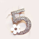 luxurious Brand Brooches Letter 5 Full Crystal Rhinestone Brooch Pins For Women Party Flower Number Brooches