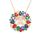 multicolor CZ micro pave zircon charm necklace fashion Gold 26 Alphabet letter pendant necklace letter necklaces