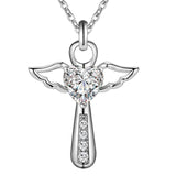 silver color  necklace jewelry women wedding fashion Cross CZ crystal Zircon stone pendant necklace  Christmas gift n296Choker Necklaces