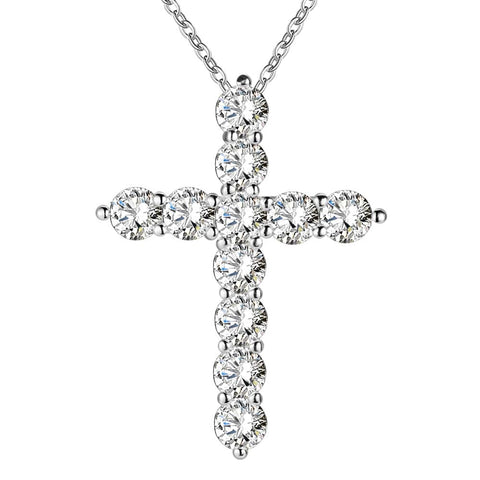 silver color  necklace jewelry women wedding fashion Cross CZ crystal Zircon stone pendant necklace  Christmas gift n296Choker Necklaces
