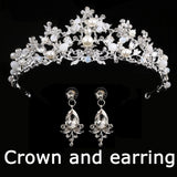 wedding crown queen bridal tiara bridal crown with earring luxury rhinestone headband diadem bride hair jewelry ornaments