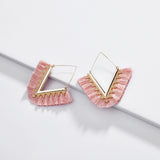 wing yuk tak Bohemia Tassel Hoop Earrings For Women Vintage Golden Statement Jewelry Triangle Colorful Charm Earrings female